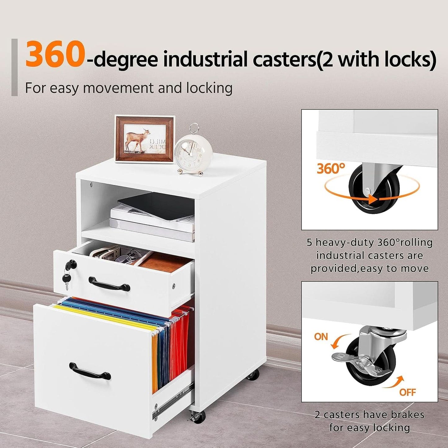 White Vertical File Cabinet With Locking Top Drawer