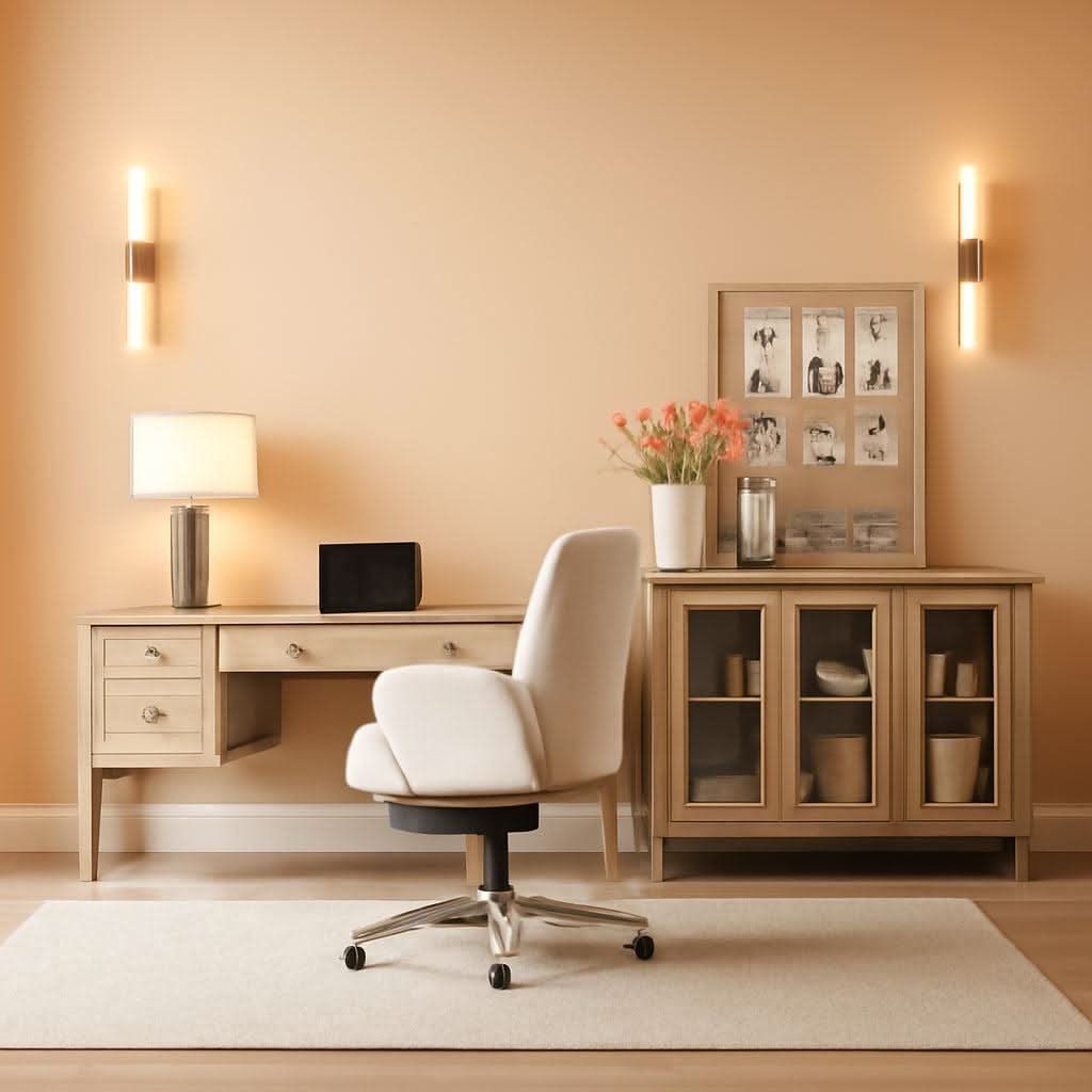 Modern Farmhouse home office collection - distressed oak desk with glass cabinet