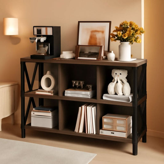 6 cube storage organizer bookcase in walnut brown
