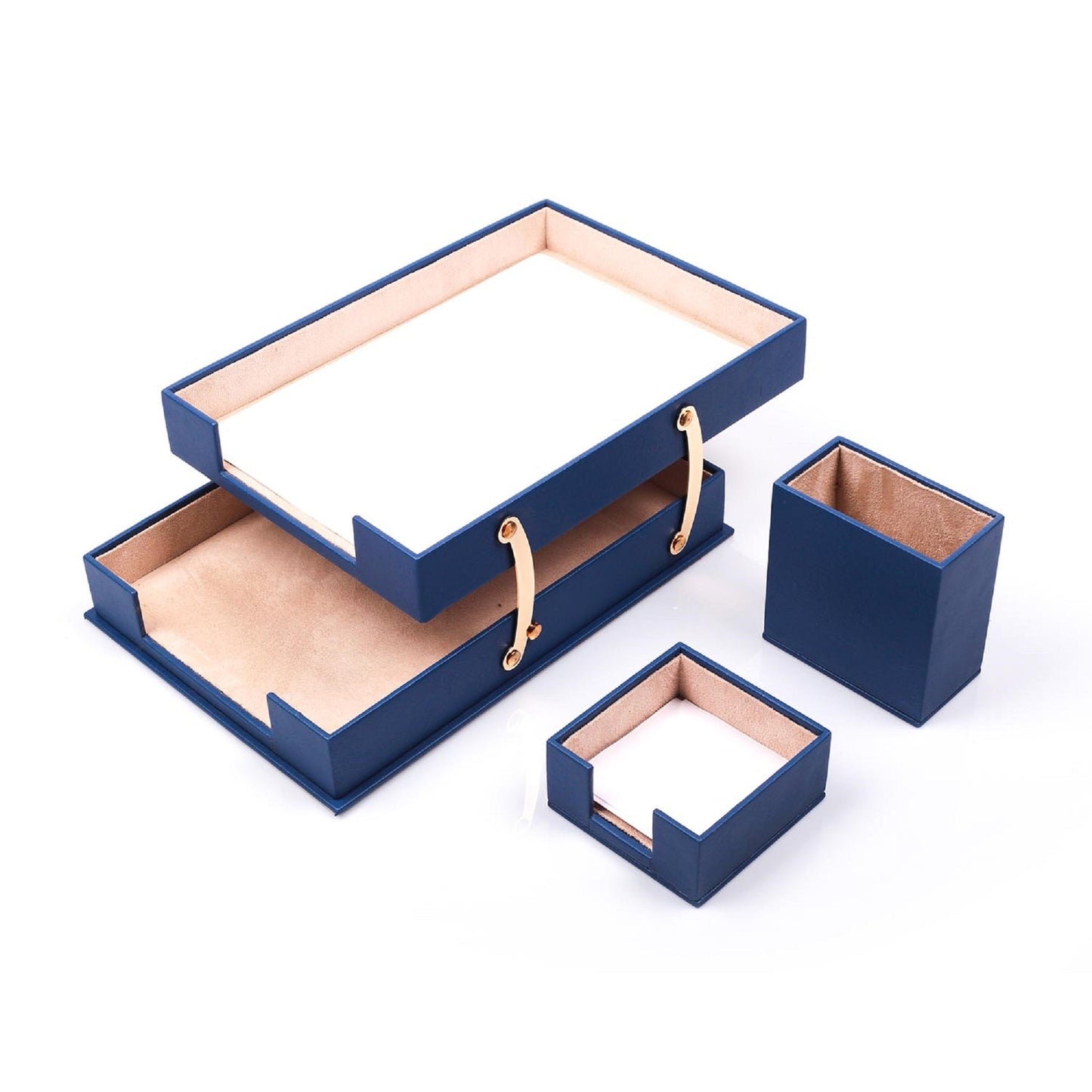 MOOG Leather Desk Set-3 Accessories-Double Document Tray - Black - 3 PCS