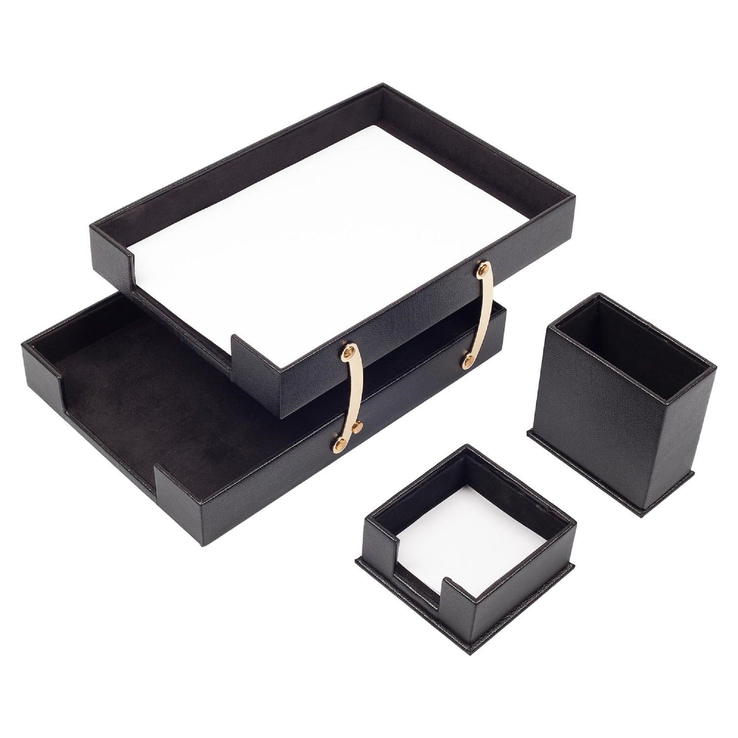 MOOG Leather Desk Set-3 Accessories-Double Document Tray - Blue - 3 PCS
