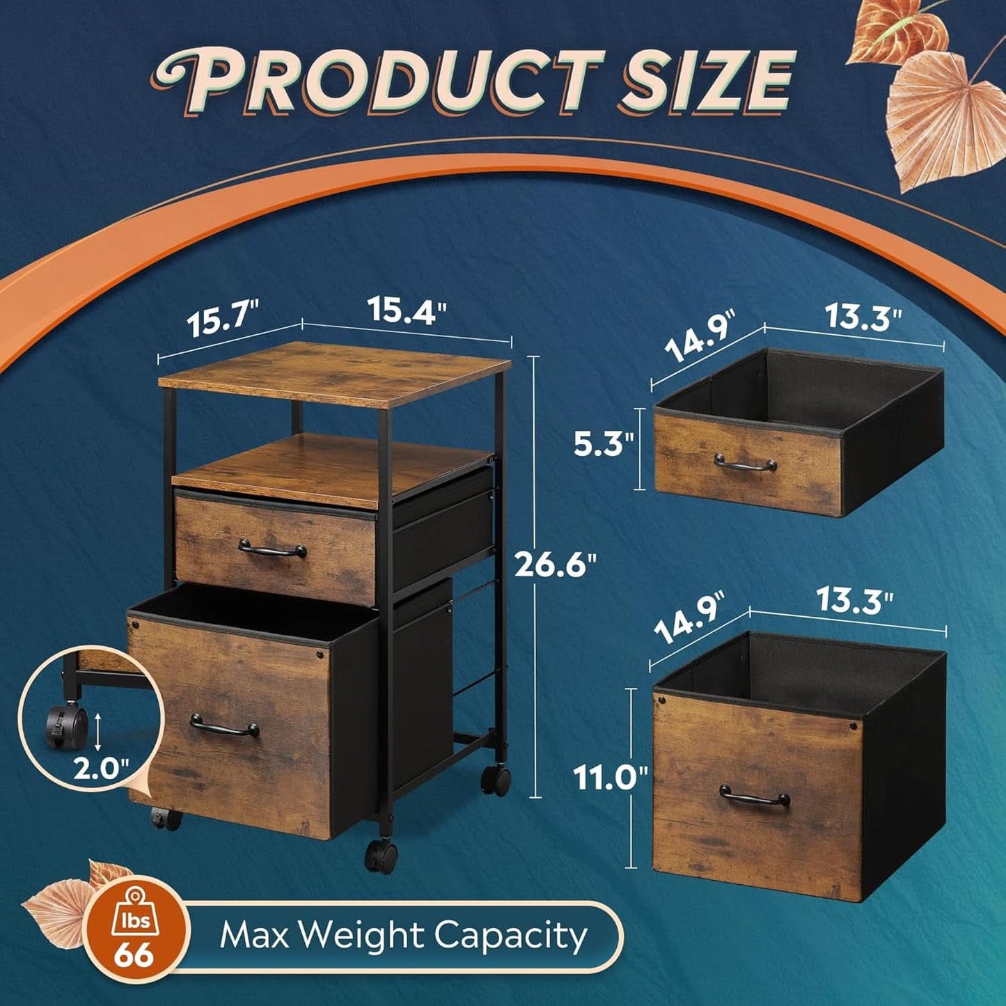 2 Drawer Mobile File Cabinet With Open Shelf Rolling Printer Stand For A4 Or Letter Size Files Rustic Brown Wood Grain