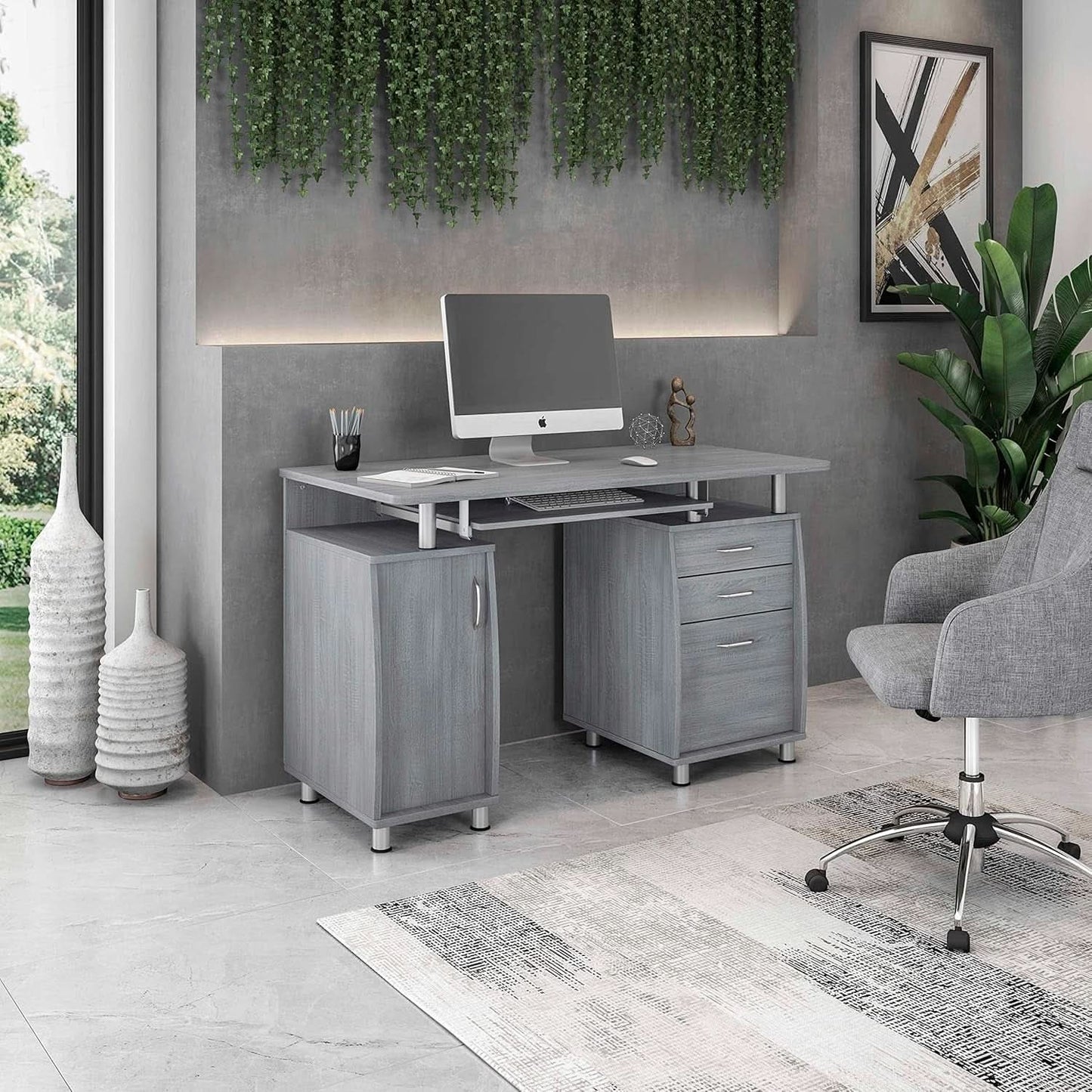 47.5 Inch Computer Desk Keyboard Tray File Cabinet