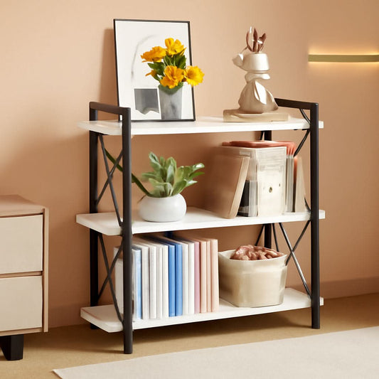 Industrial three tier open bookcase with sturdy metal frame