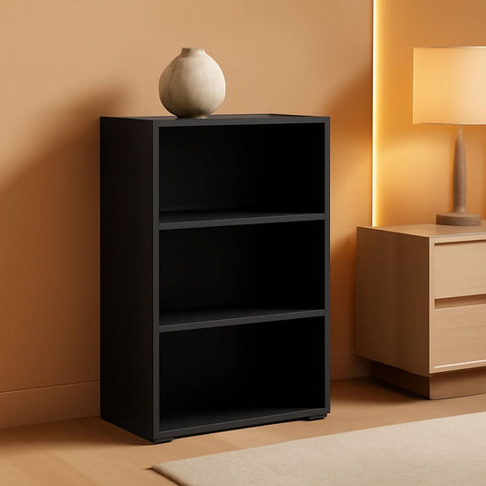 Luder 3 tier open shelf bookcase in blackwood finish