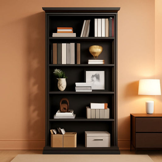 71 inch 6 tier industrial bookcase, floor standing, all black