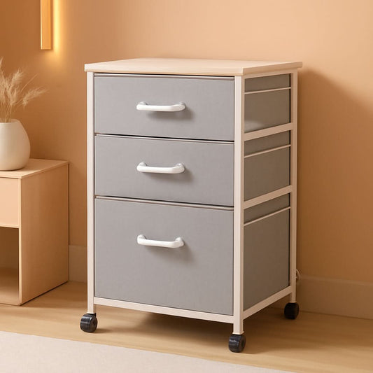 Mobile file cabinet with 3 drawers and rolling printer stand in light grey