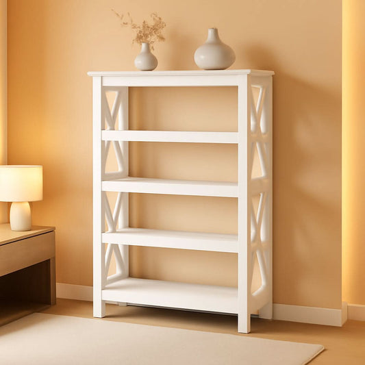 Tall 5 shelf bookcase in pure white oak, modern farmhouse