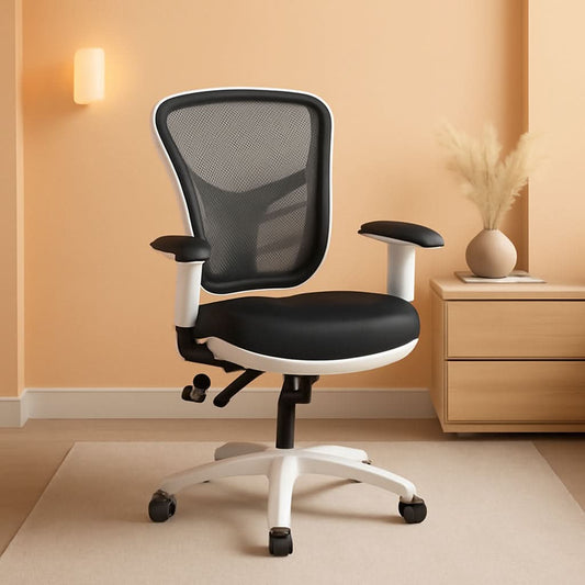 Black mesh executive office chair with adjustable arms