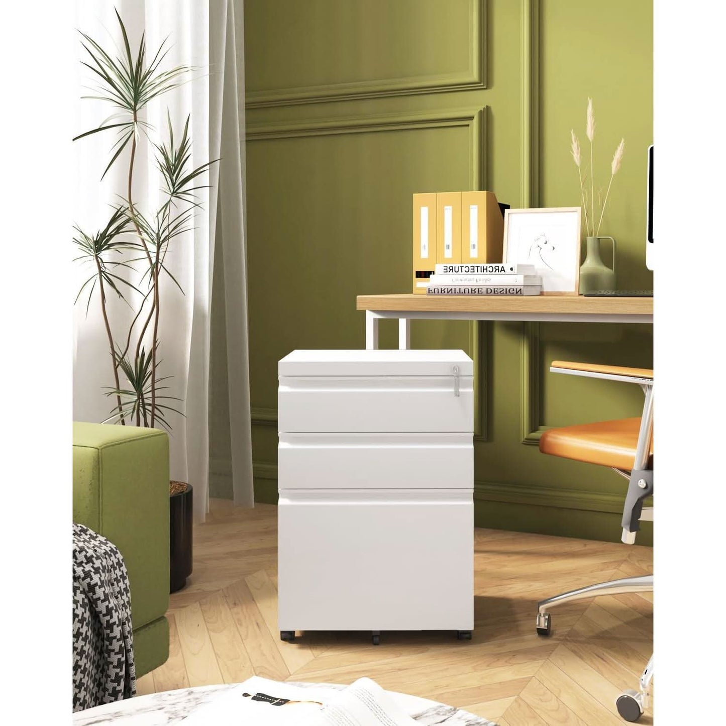 White Rolling File Cabinet With Lock Office Storage