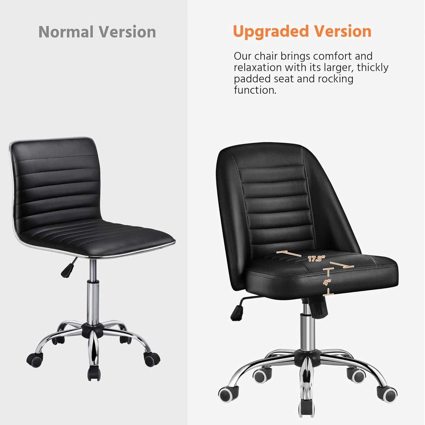 Armless PU Leather Office Chair Adjustable Height Black
