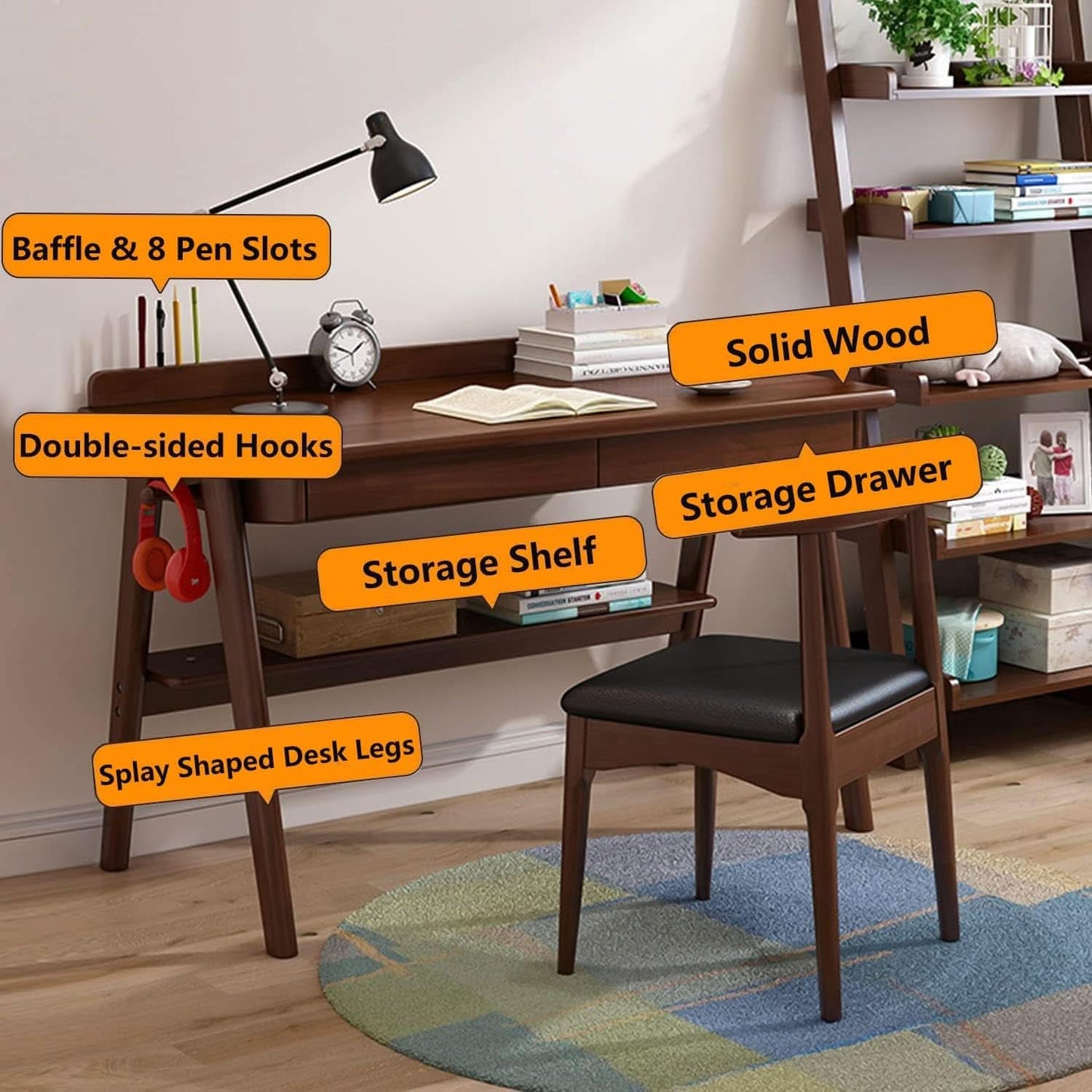 Solid Wood Writing Desk 47 In Walnut Enterprise Edition