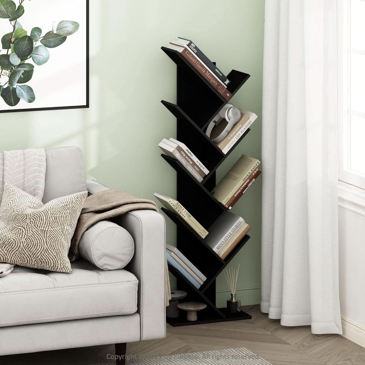 Bookshelf 9 Tier Floor Standing Tree Bookcase Espresso