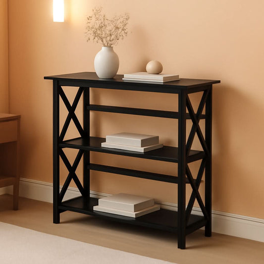 Three shelf solid wood bookcase for living room storage
