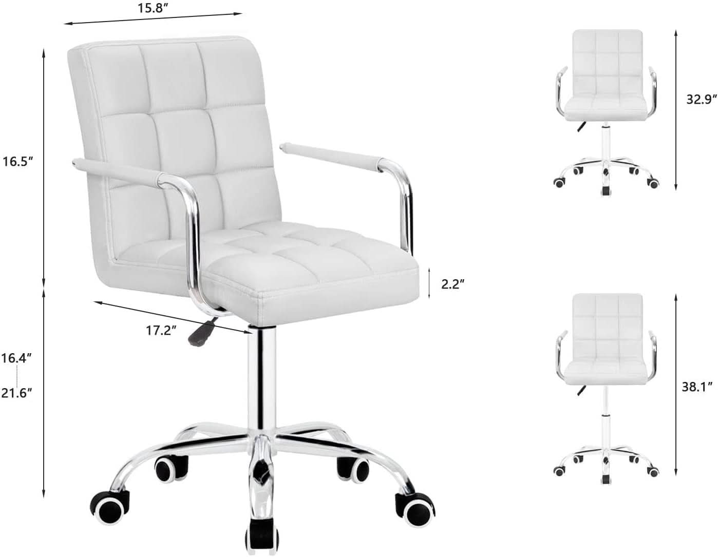 White PU Leather Desk Chair With Wheels Mid Back Office Chair