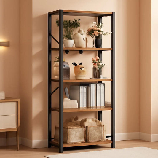 Tall industrial bookcase, 6 tier, rustic brown storage