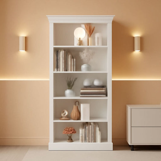 5 shelf bookcase wooden standing rack in white