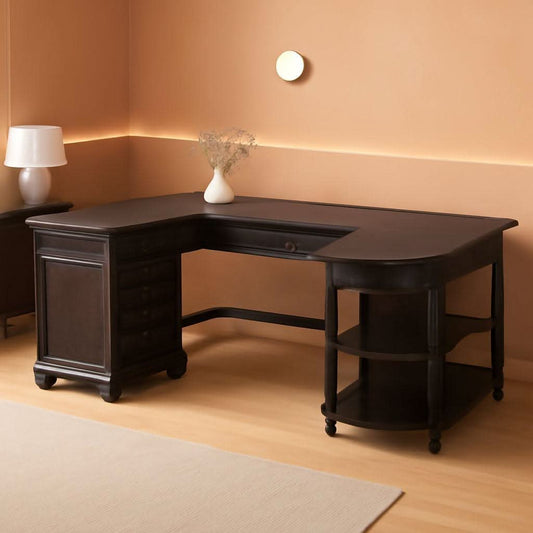 Contemporary L Shaped Desk USB Charging Drawer