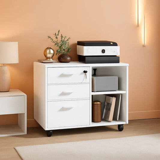 Three Drawer File Cabinet With Printer Stand Locking Wheels