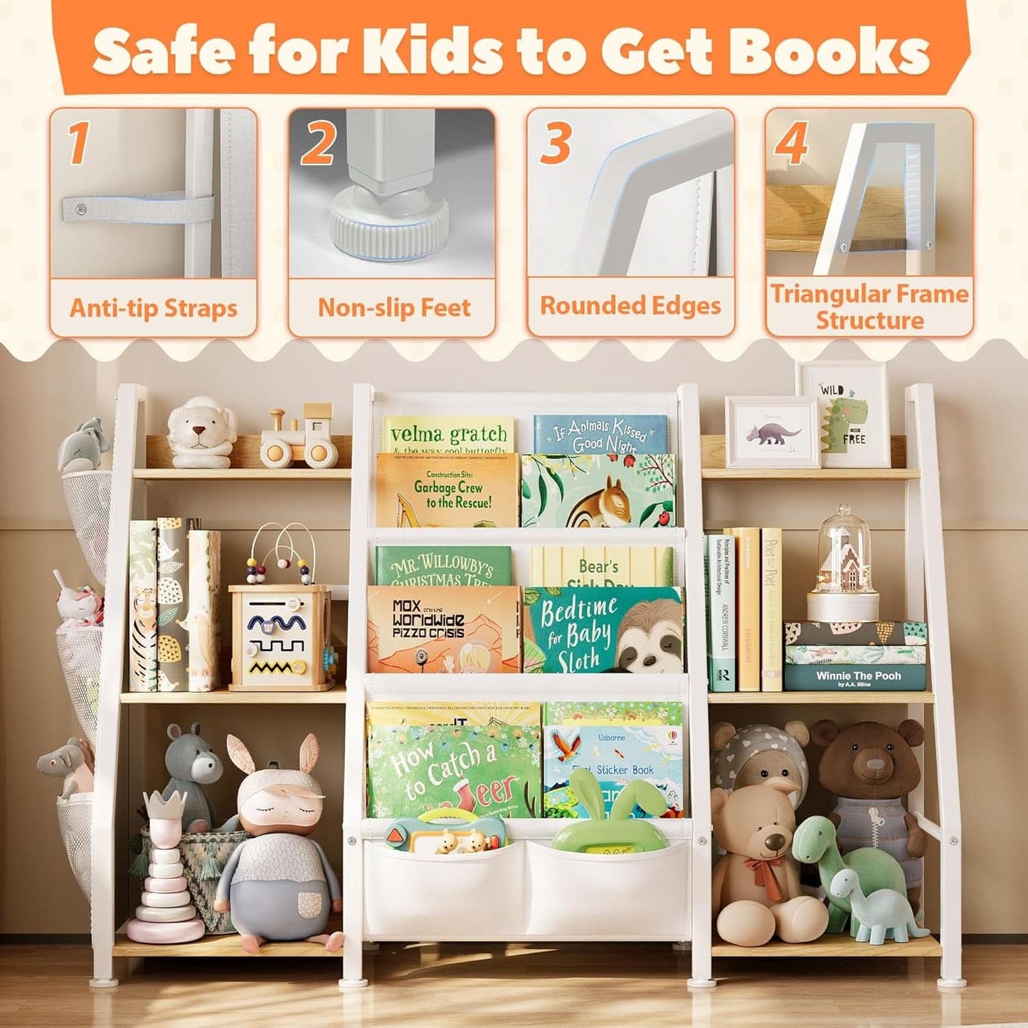 Kids Bookshelf And Toy Organizer 3-Tier Burlywood Bookcase