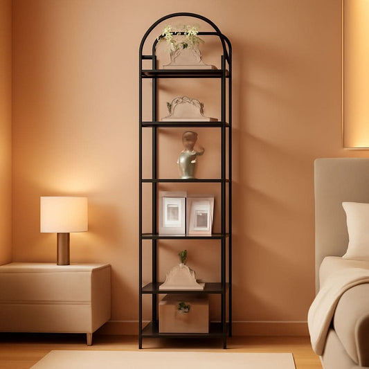 Six tier bookcase with tempered glass shelves for home office