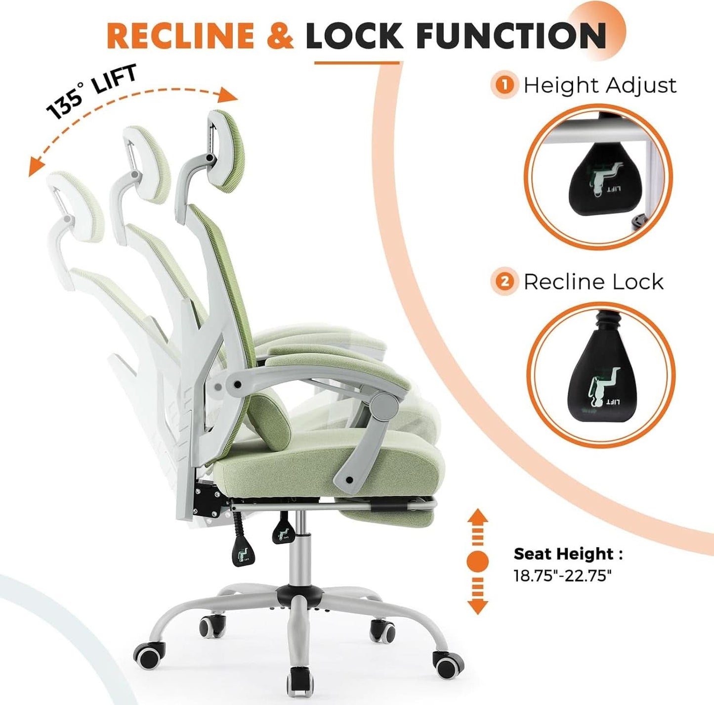 Green Ergonomic High Back Mesh Office Chair Lumbar Support