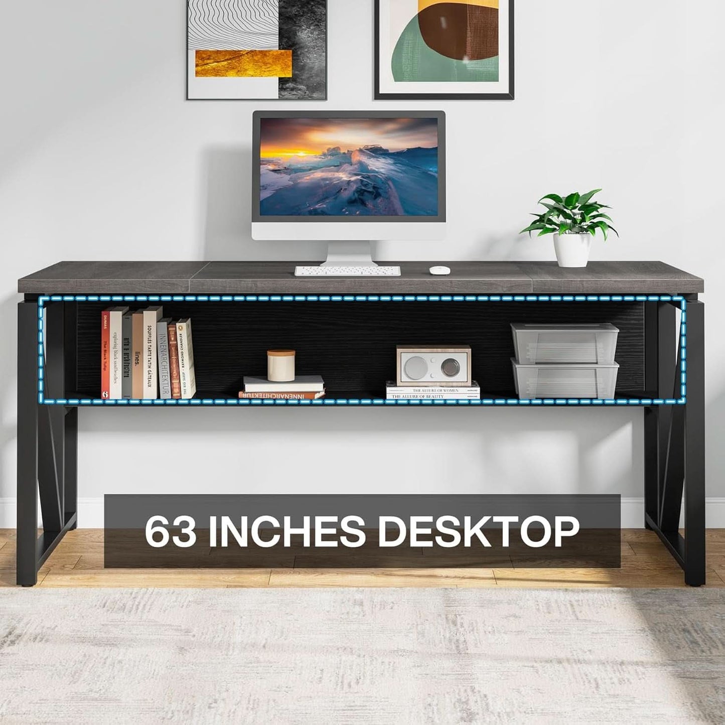 L Shaped Desk With Drawer Cabinet And Lateral File Cabinet 63 Inch Gray