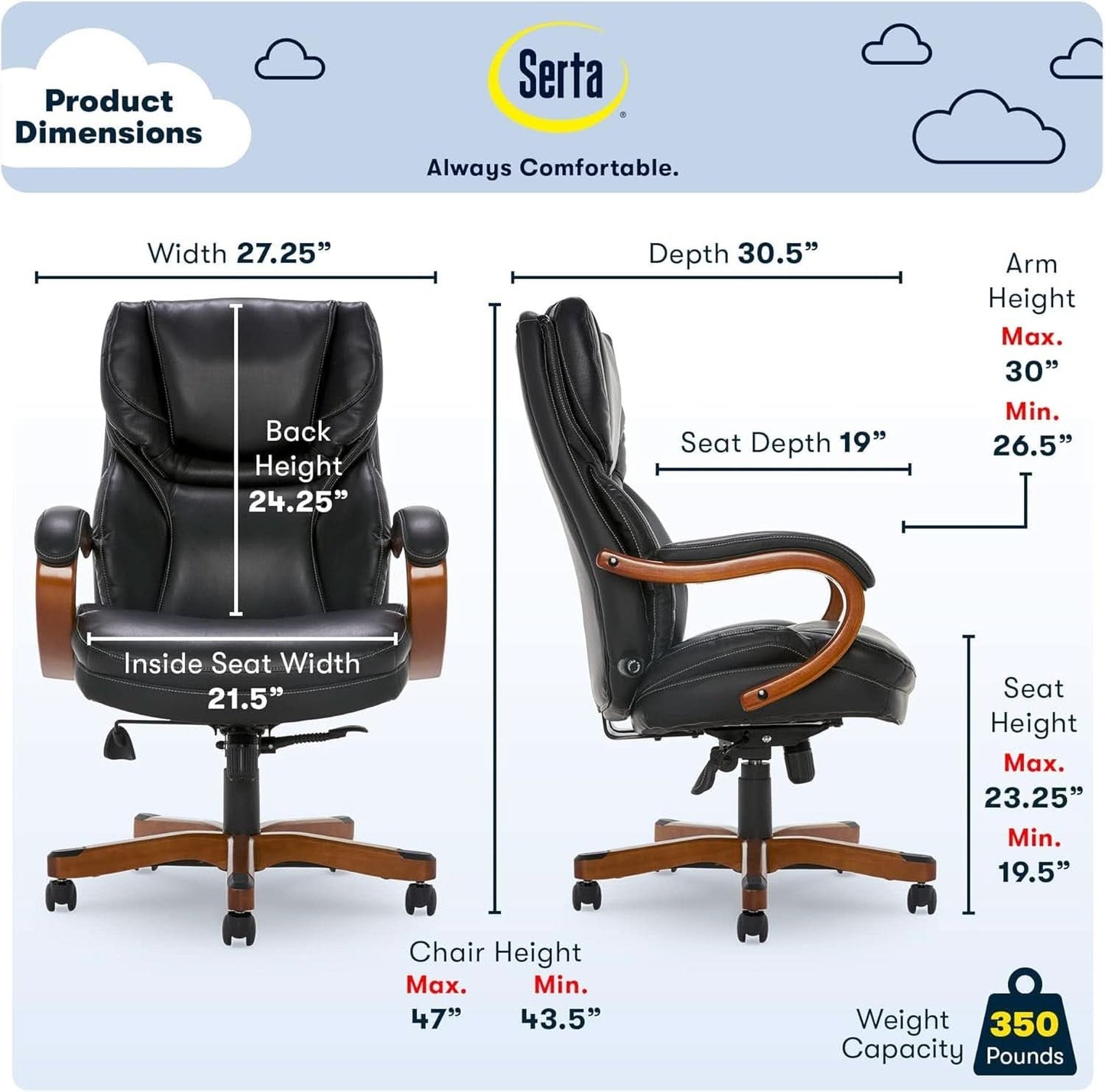 Big And Tall Executive Office Chair With Wood Accents
