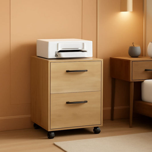 Straw yellow two drawer rolling file cabinet printer stand