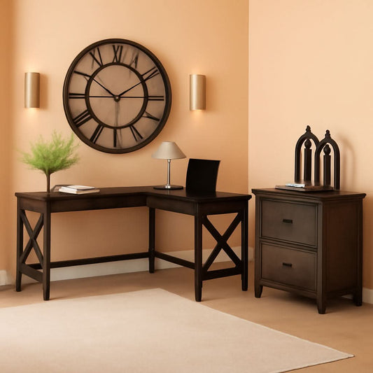 Key West 60W L Shaped Desk With Mobile File Cabinet Bundle