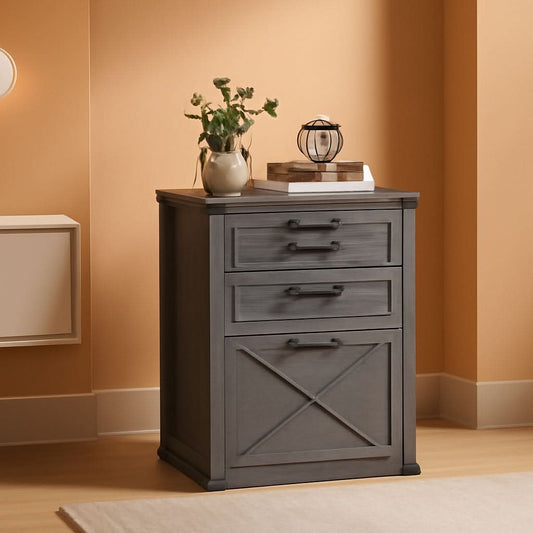 Misty gray 3 drawer file cabinet, modern farmhouse style