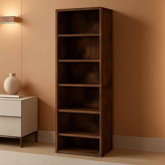 Amber pine six tier open shelf bookcase for home office
