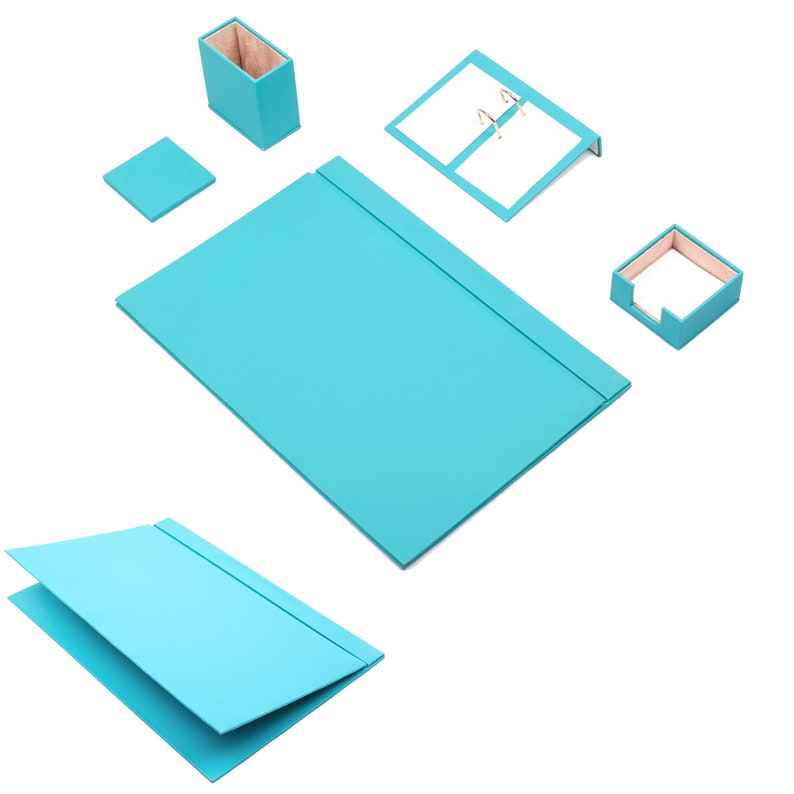 MOOG Leather Desk Set-5 Accessories -White- 5 PCS