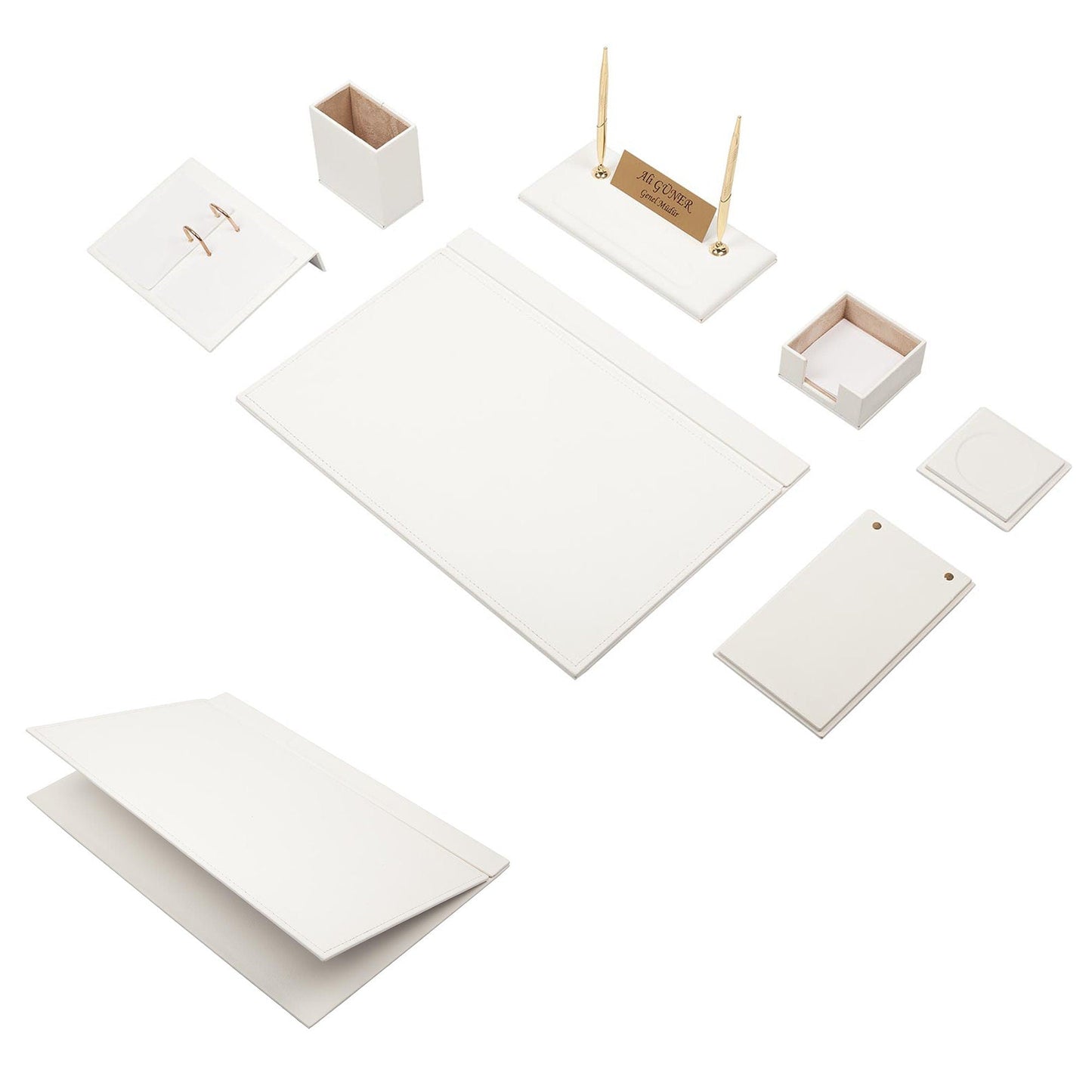 MOOG Leather Desk Set -Brown - 9 PCS