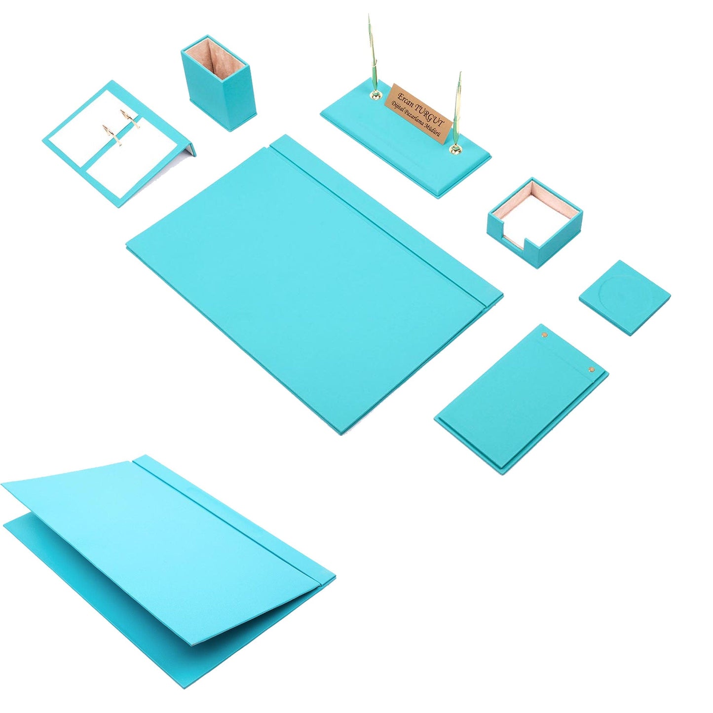MOOG Leather Desk Set -Blue - 9 PCS