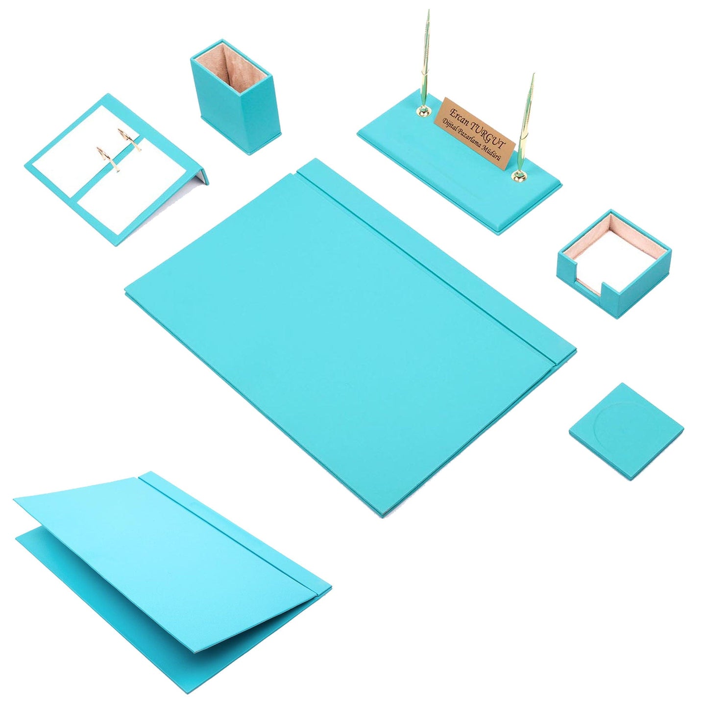 MOOG Leather Desk Set-8 Accessories - Green - 8 PCS