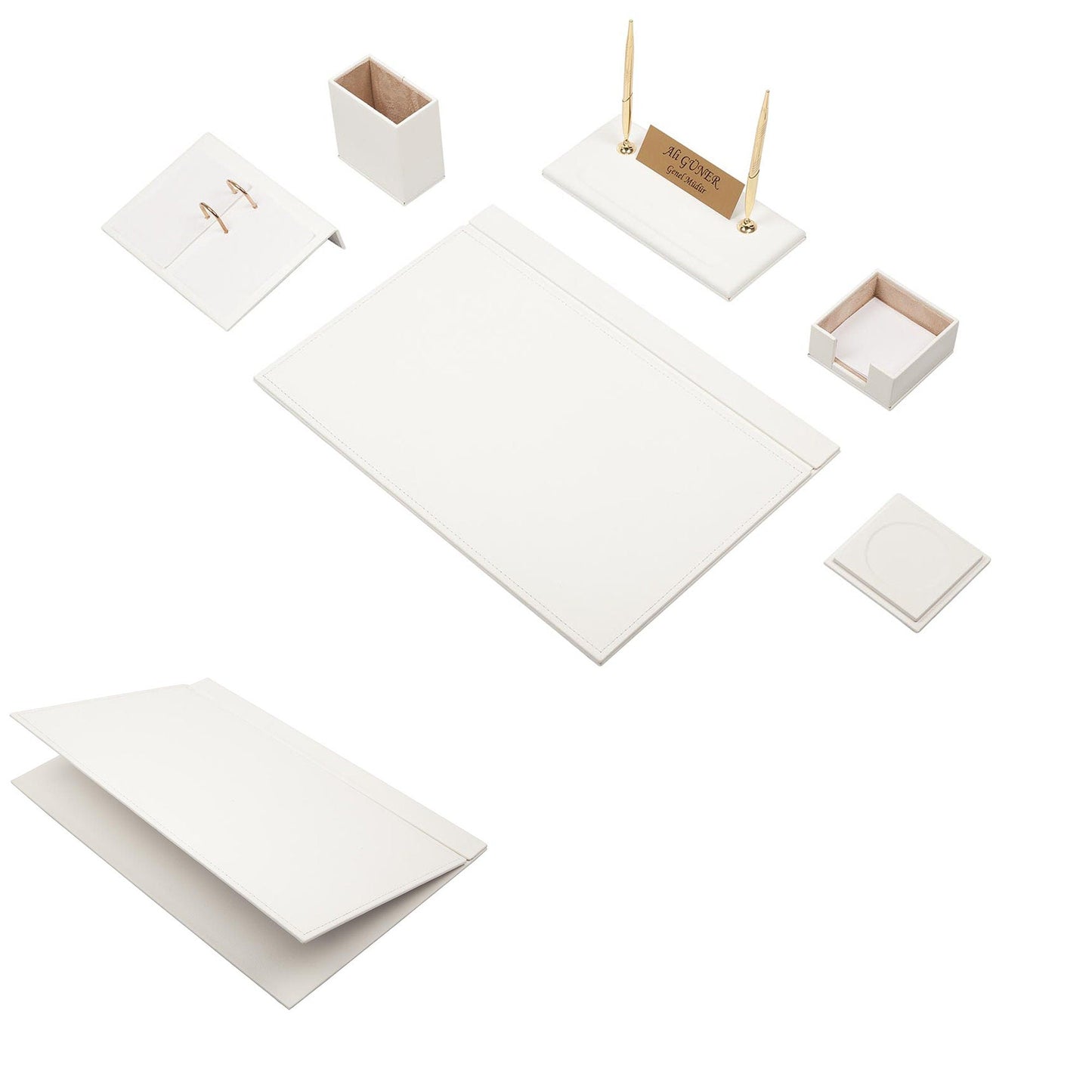 MOOG Leather Desk Set-8 Accessories - Green - 8 PCS