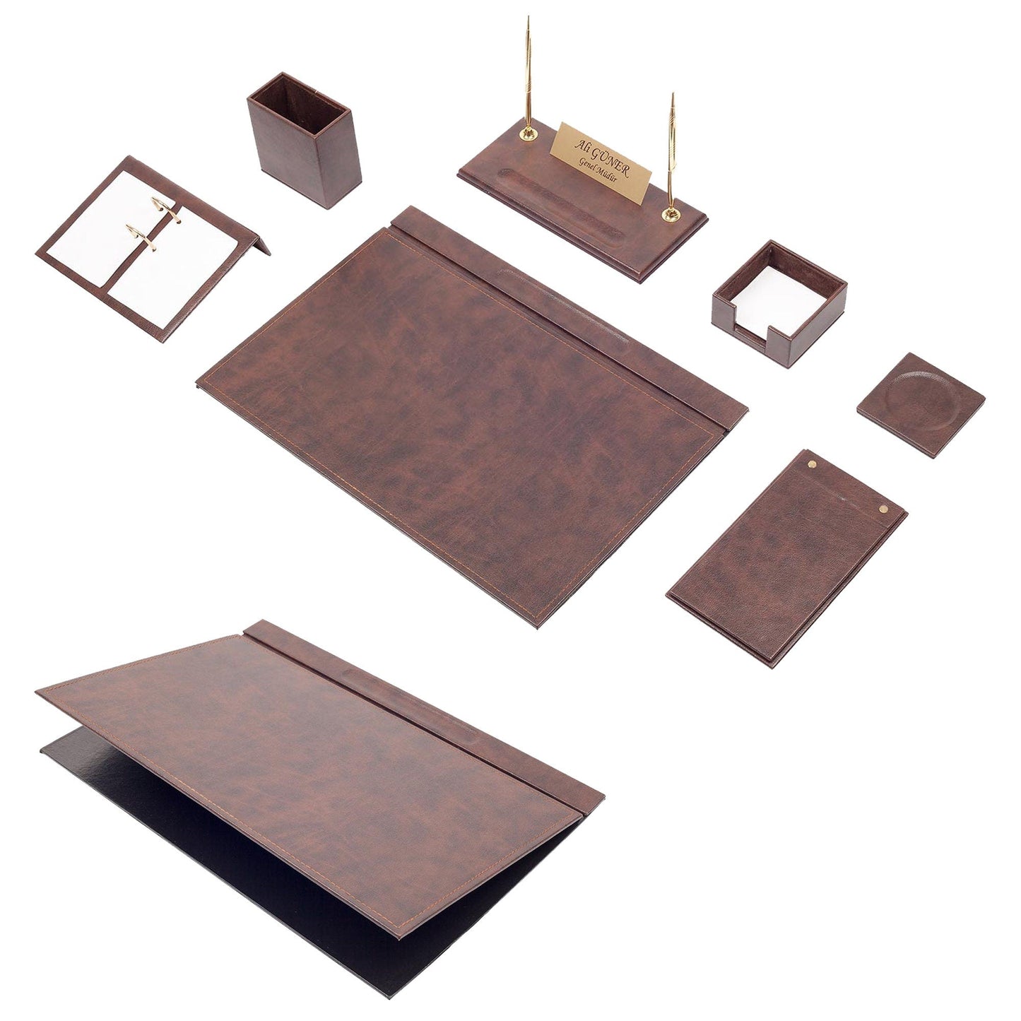 MOOG Leather Desk Set -Green - 9 PCS