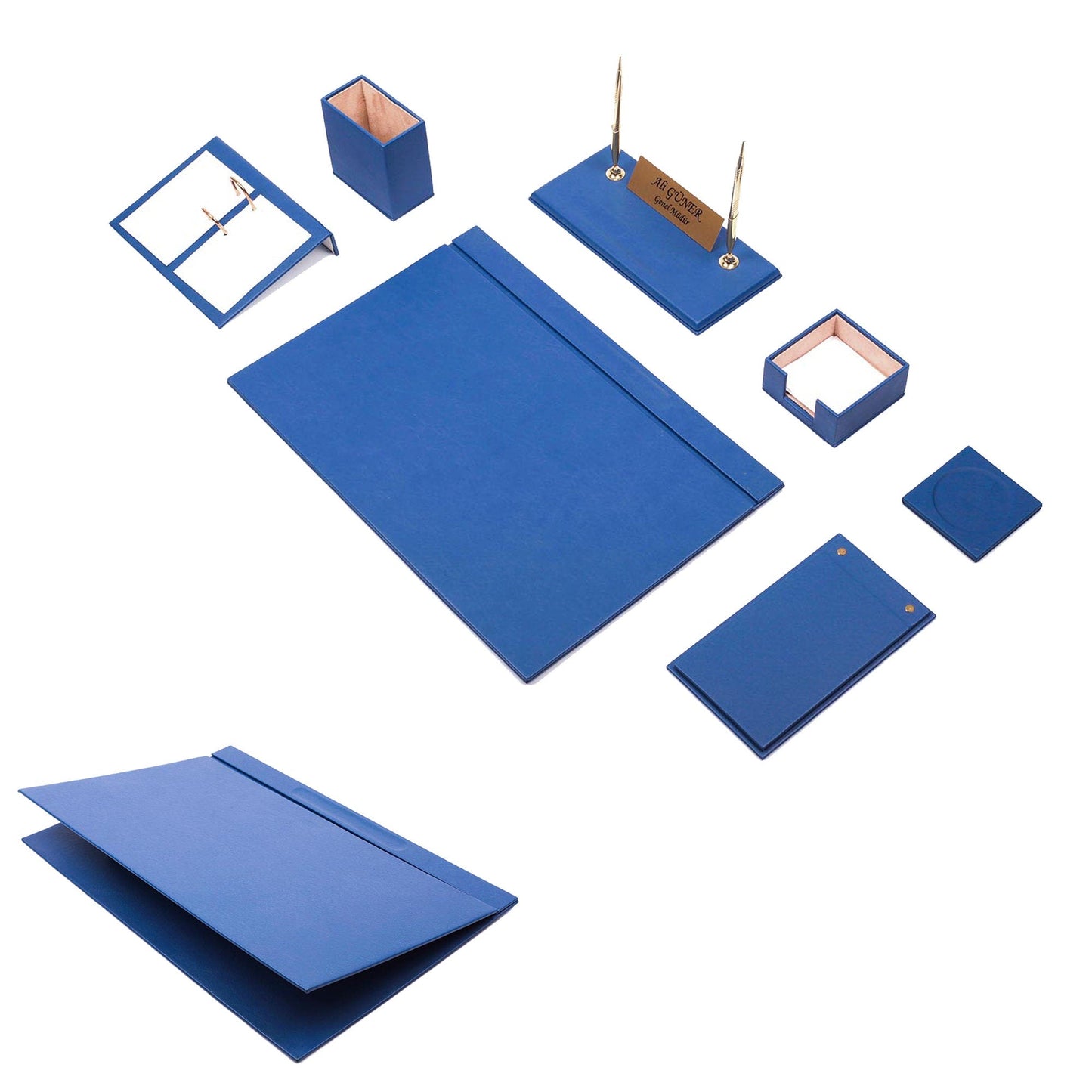 MOOG Leather Desk Set -Blue - 9 PCS