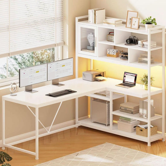 58 Inch L Shaped Desk With LED Light For Home Office