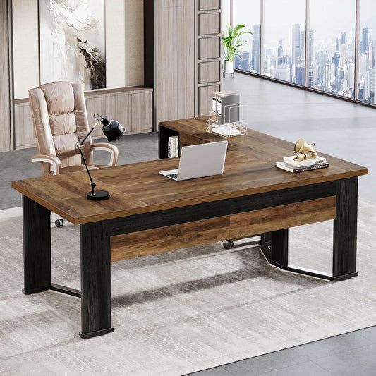 Large L Shaped Executive Desk with Mobile File Cabinet